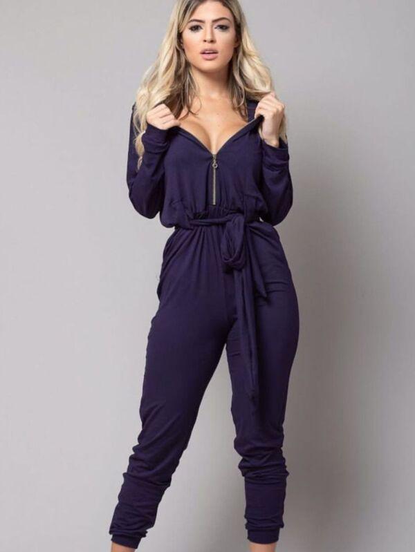 Macacão Feminino Longo com Capuz e Ziper - Ref:#0028 - Bijoux