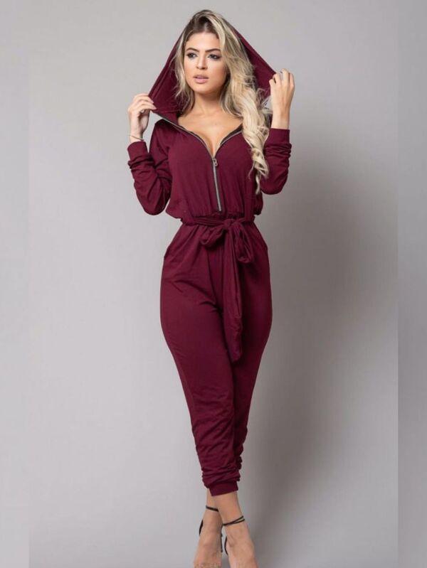 Macacão Feminino Longo com Capuz e Ziper - Ref:#0028 - Bijoux